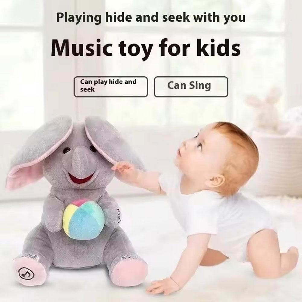 Kids Toys Elephant - Verstopte-eenander-elefant knuffel met bewegende oren, muziek