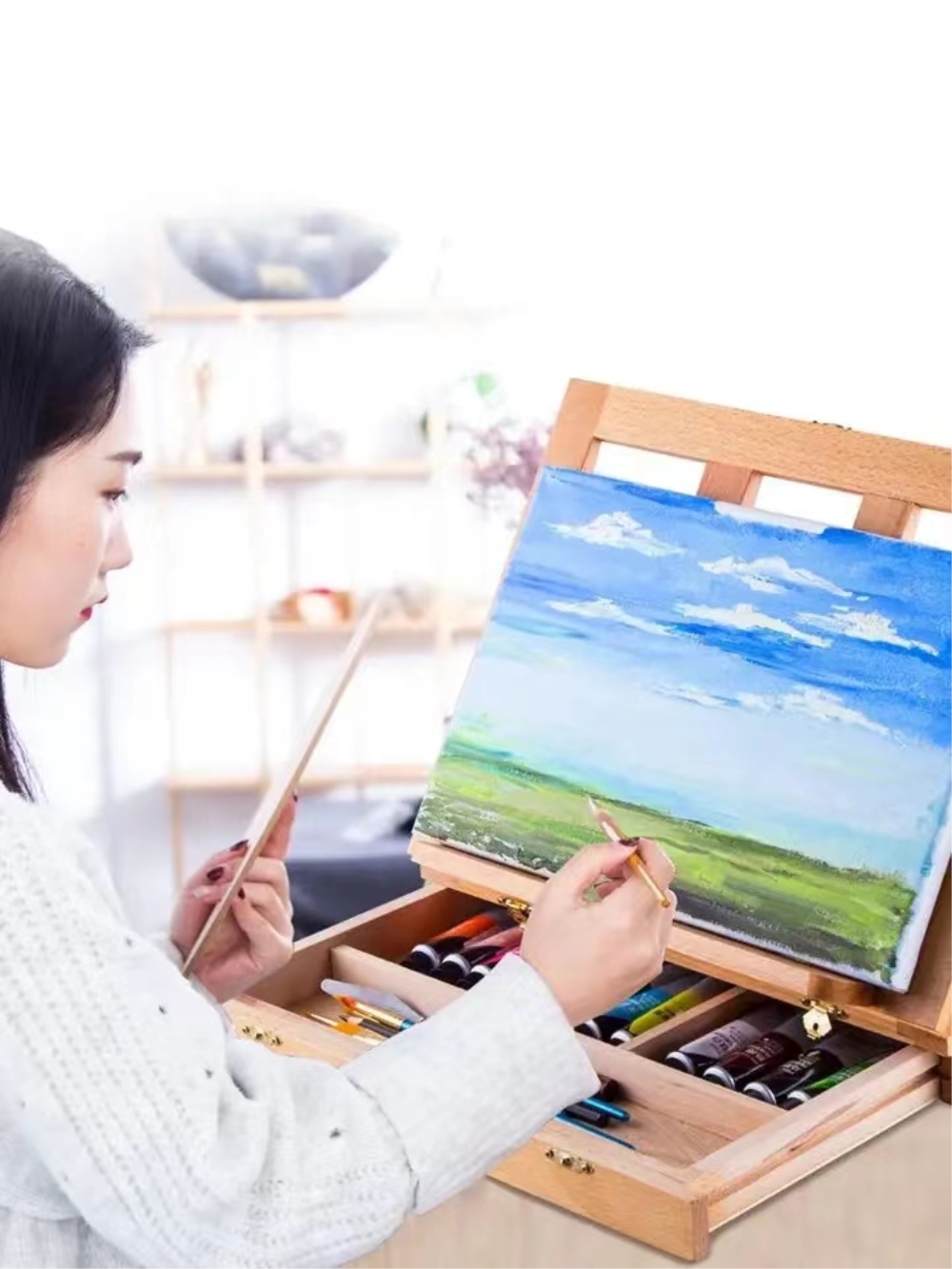 Kids Art Easel - Draagbare houten tafelschildersezel voor kunstenaars en