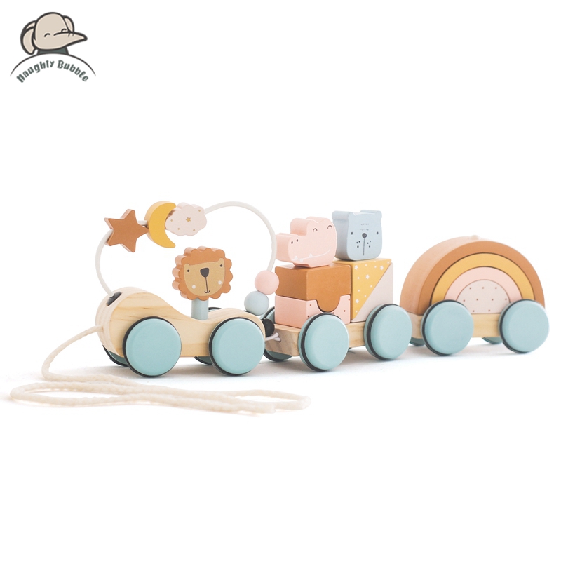 Kids Toys 2 Year Old - Houten Montessori-speelgoed Dierenblok Trein Bouwsteen Stapelspeelgoed